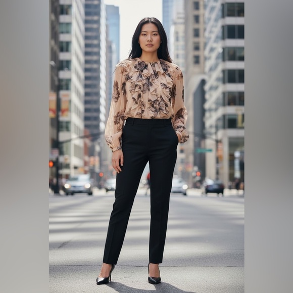 Coach Floral Lined Ruffled Women's Peasant Silk Blouse